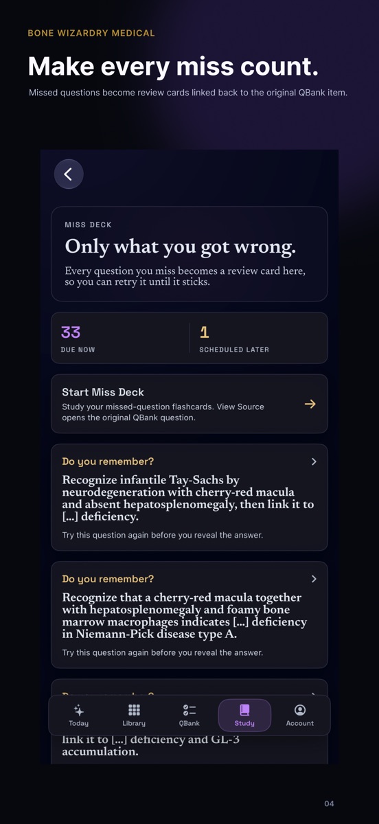 Missed question review on iPhone